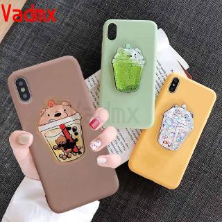 Samsung Galaxy A20S A10S A50 A30S A50S Phone Case 3D Bear Milk Tea Sandbag Cute Cartoon Bling Glitter Soft Cover