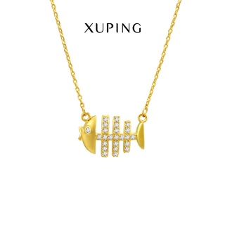 xuping สร้อยคอแฟชั่นทอง24k มาพร้องจี้รูปก้างปลาน่ารักๆ ฝังด้วยเพชรเม็ดเล็ก ไม่ลอก ไม่ดำ ไม่แพ้