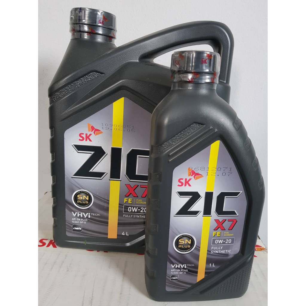 น้ำมันเครื่องสังเคราะห์แท้ สำหรับเครื่องยนต์เบนซิน ZIC X7 FE SAE 0W-20 API SN PLUS ขนาดบรรจุ 4 ลิตร