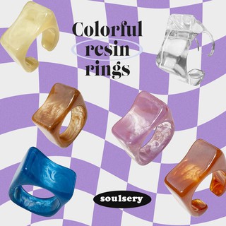 6pcs colourful resin cuff ring แหวนเหลี่ยมมินิมอล