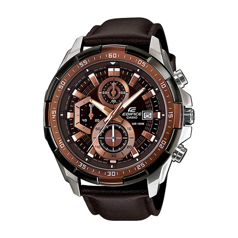 Casio Edifice นาฬิกาข้อมือผู้ชาย สายหนังแท้ รุ่น EFR-539L,EFR-539L-5A,EFR-539L-5AV - สีน้ำตาล