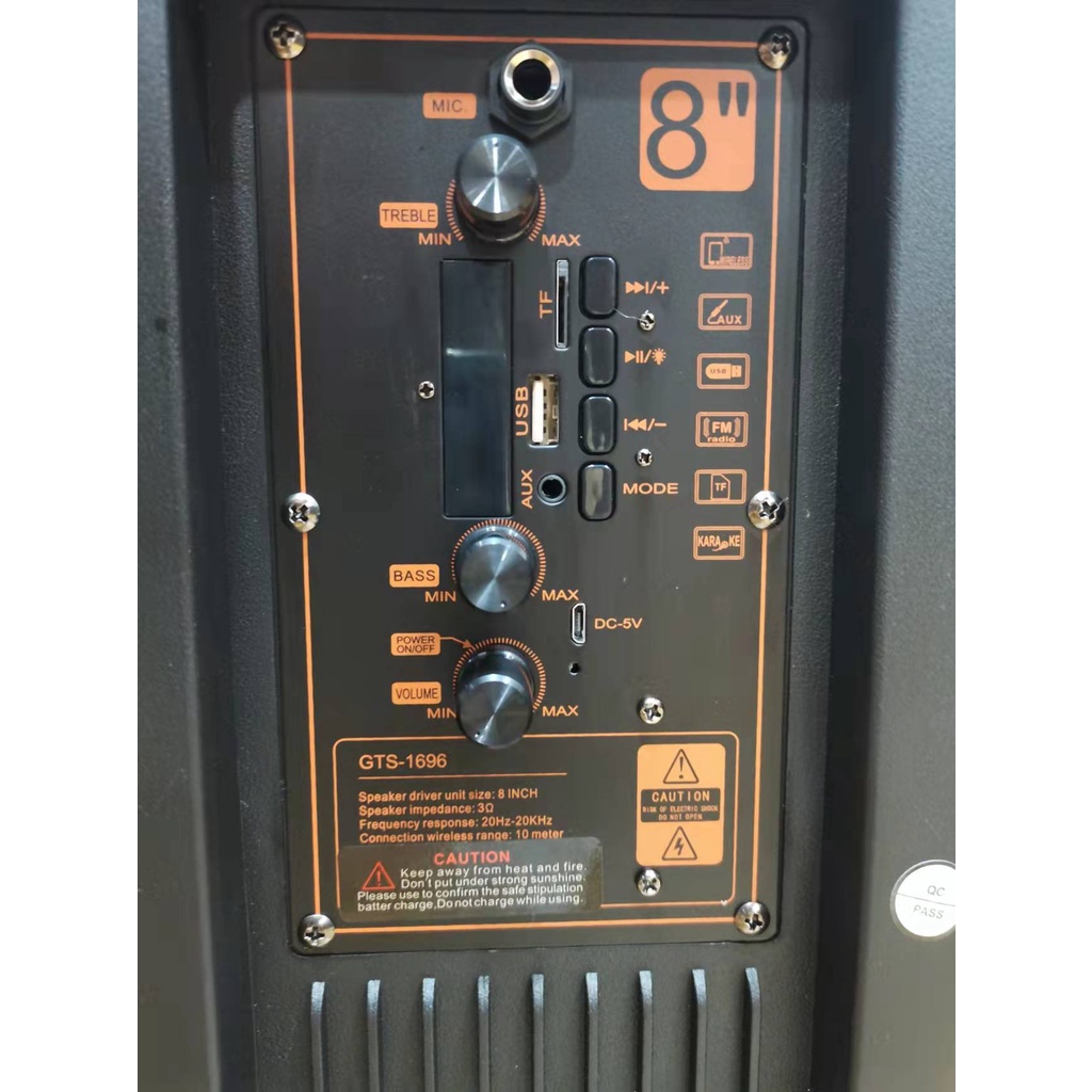 ลำโพงบลูทูธรุ่นGTS-1696ดอกลำโพง8นิ้วแถมฟรีไมค์สาย สายชาร์จ รีโมท เสียงดีปรับเบสได