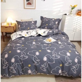 Kawaii home shop ชุดผ้าปูที่นอน 6 ฟุต  พร้อม ผ้านวม รวม 6 ชิ้น เกรด A  สไตล์มินิมอล ลายสนูปปี้สีเทา