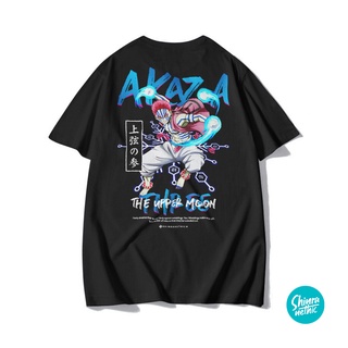 เสื้อยืดผู้ เสื้อยืด พิมพ์ลายอนิเมะ Shinranethic Akaza The Upper Moon Three Kimetsu no Yaiba สําหรับผู้ชาย S-5XL