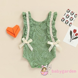 Babygarden-0-18months ชุดรอมเปอร์ แขนกุด คอกลม แต่งลูกไม้ แต่งโบว์ วันพีช แฟชั่นฤดูร้อน สําหรับเด็กผู้หญิง