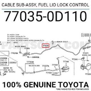 สายดึงฝาถังน้ำมัน Toyota NCP91 (77035-0D110) แท้ห้าง Chiraauto