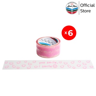 LOUIS TAPE เทปพิมพ์ "Smile" 2 นิ้ว x 45 หลา พื้นใส พิมพ์ชมพู (6 ม้วน/แพ็ค)