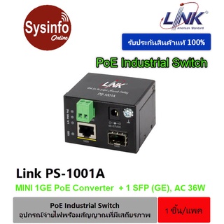 สวิตซ์ PoE เกรดอุตสาหกรรม LINK PS-1001A MINI Industrial PoE+ Switch, 1-Port 10/100/1000Base-T PoE/PoE+ and 1-Port Gigabi