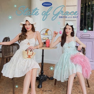 FLAT2112 FF0322 : STATE OF GRACE DRESS  เดรสสายเดี่ยว เดรสลายดอก เซ็ทเดรสและหมวก มินิเดรส พร้อมส่ง