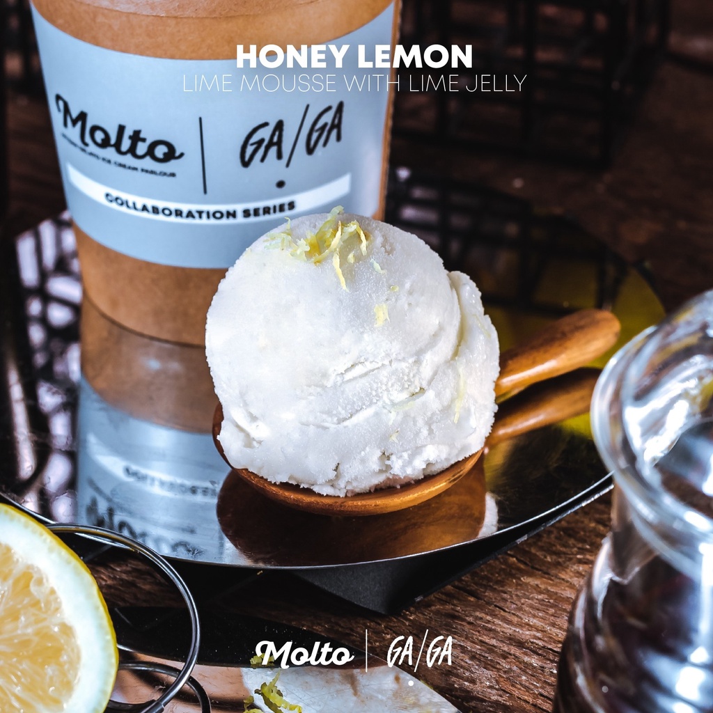 Honey Lemon Lime Mousse (ไอศกรีม ชาดำผสมน้ำผึ้งมะนาวมูส จาก GaGa 1 ถ้วย 16 oz.) - Molto Premium Gelato