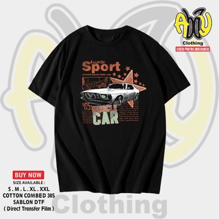 เสื้อยืดแขนสั้น ผ้าฝ้าย พิมพ์ลาย Dtf SPORT MUSCLE CAR Combed 30s สีดํา สําหรับผู้ชาย ไซซ์ S M L XL XXLสามารถปรับแต่งได้