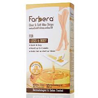 Farbera Clear &amp; Soft Wax Strips For Legs &amp; Body แบบกล่อง (12 แผ่นแว๊กซ์ + น้ำยาเช็ด 10ml.)