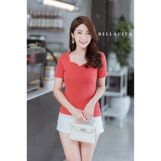 #495เสื้อคอเหลี่ยม วี แขนสั้น ป้าย Bellacita