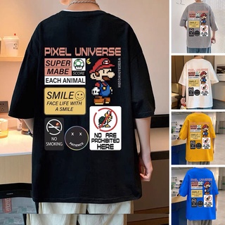 เสื้อยืดคอกลม แขนสั้น พิมพ์ลายการ์ตูนอนิเมะ Super Mario ทรงหลวม สําหรับผู้ชาย