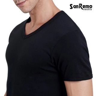 Sanremo Modern Classic แซนรีโม เสื้อยืดผู้ชาย เสื้อยืด คอวี แขนสั้น Cotton นุ่มสบาย ระบายเหงื่อดี สีขาว สีดำ NIS-SCT3