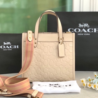 (ผ่อน0%) กระเป๋าสะพายข้าง COACH C4829 FIELD TOTE 22 IN SIGNATURE LEATHER งานshop สายสปอร์ต หนังแท้ สีครีม หนังปั้ม ลายซี