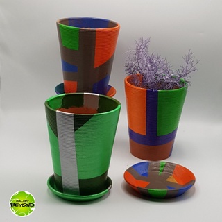 กระถางต้นไม้เพ้นท์สี (Art Plant Pots) - Lisa Series 1/2 (M size) - Handmade by Belgian Artist Paul De Blieck