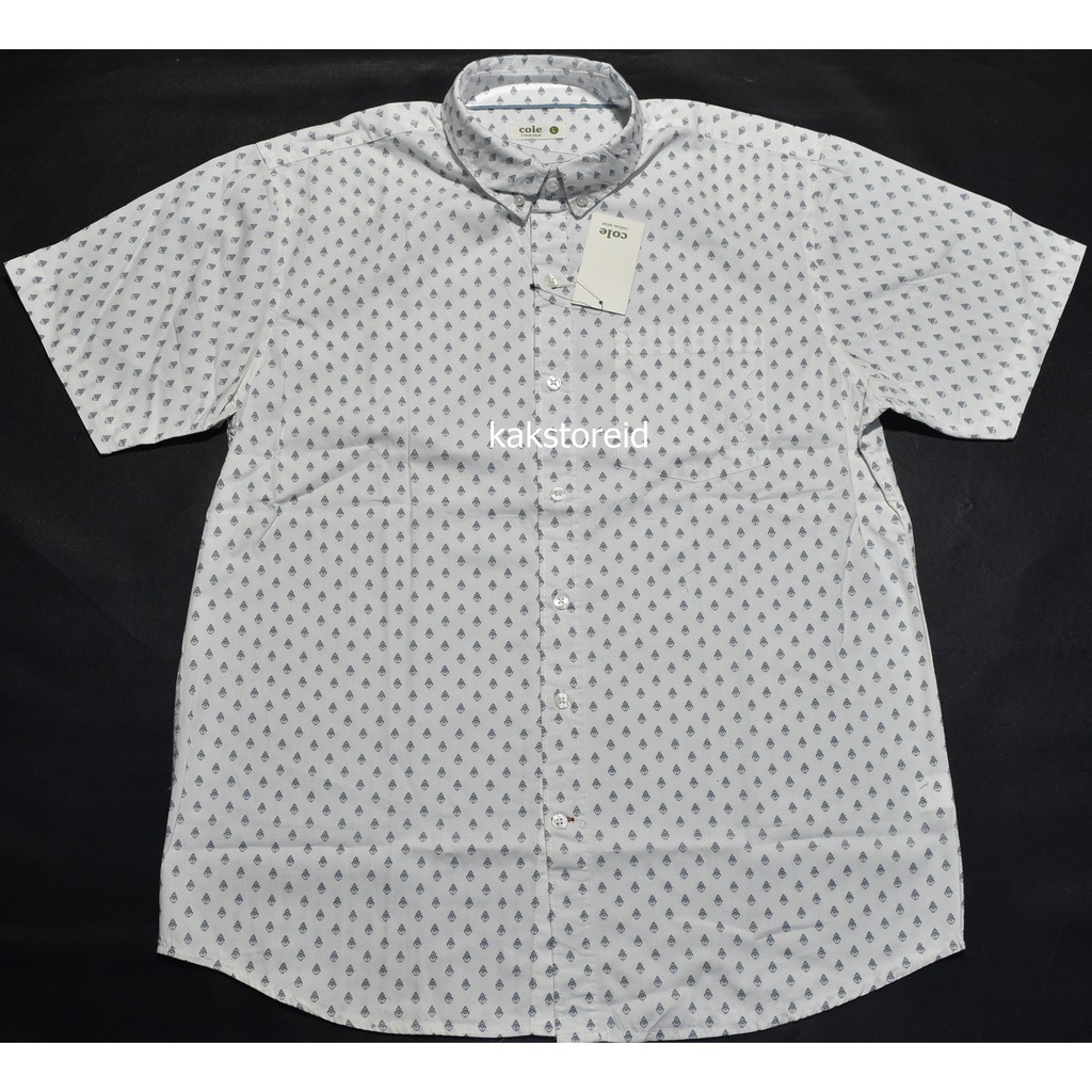 เสื้อเชิ้ตผู้ชาย KEMEJA **LE Casual Short Sleeve White Regular Motif COR 201 Shirt