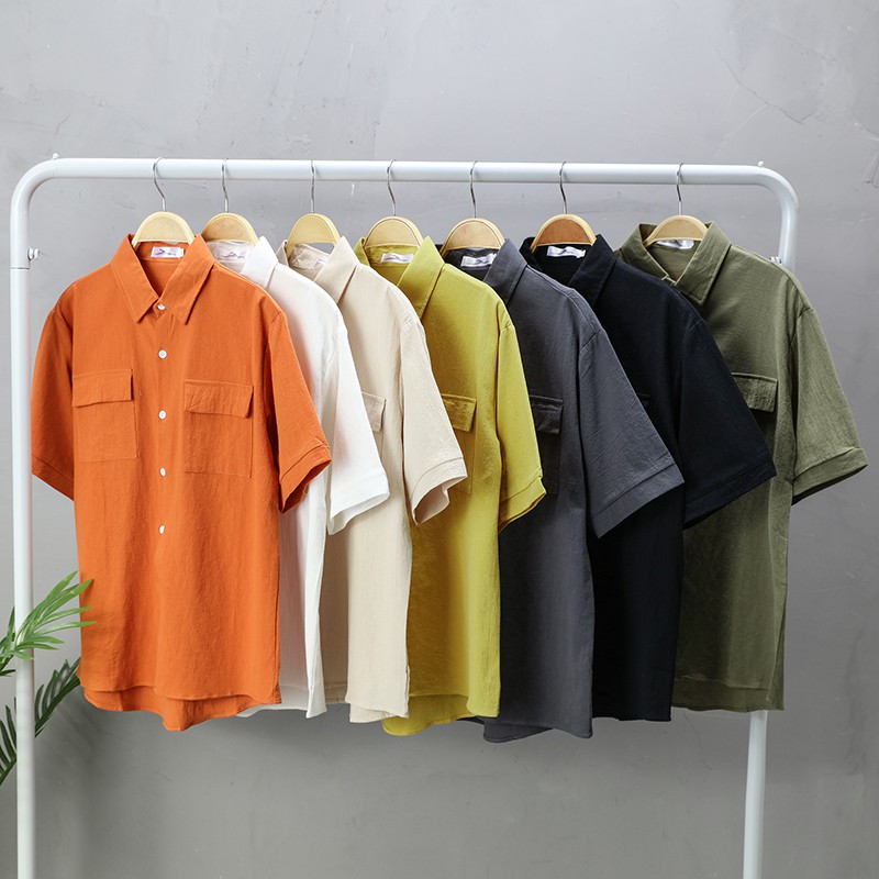 ⚡️เสื้อเชิ้ตผ้าลินิน⚡️ เสื้อเชิ้ตสีพื้น สำหรับผู้ชาย ราคา ถูกที่สุด ดีลบีเคเค รูปภาพหลัก