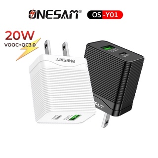 อแดปเตอร์ชาร์จแบต ONESAM รุ่น OS-Y01 ช่องชาร์จ 2 ช่อง PD 20W และ  USB VOOC+QC3.0 Adapter Fast Charge ของแท้ ประกัน 1 ปี