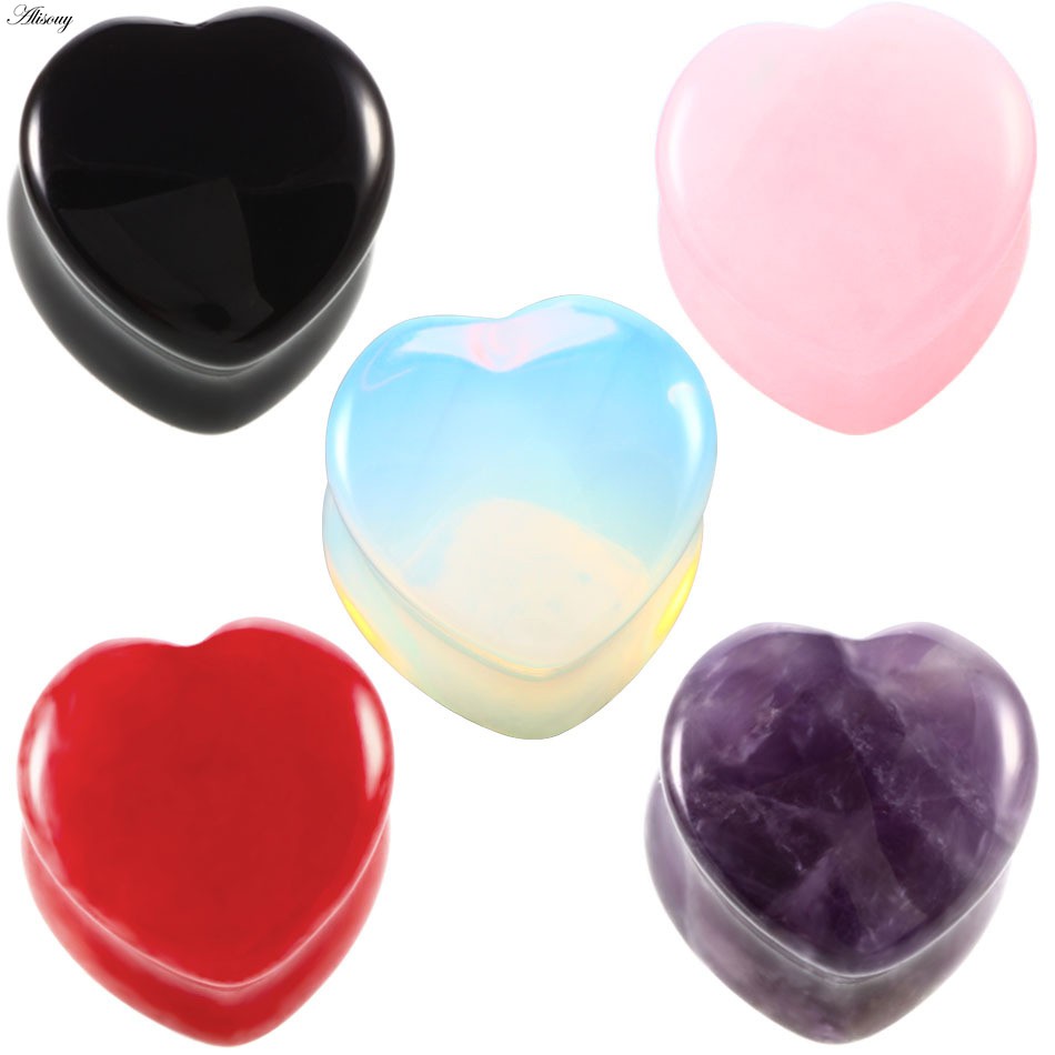 Alisouy 1 คู่ heart lover หินสีแดง/สีดํา Flared อุโมงค์ปลั๊กหู Expander Stretcher Gauges ชุดเครื่องประดับ
