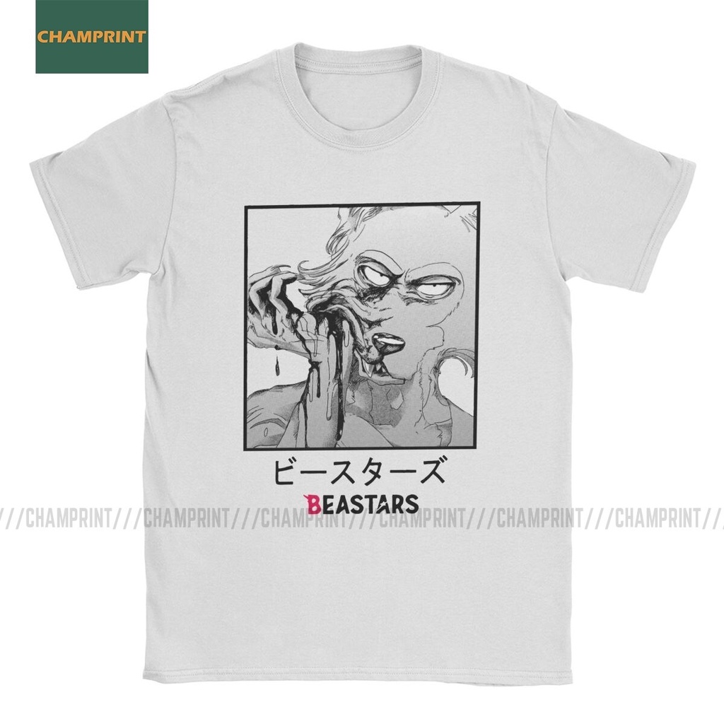 Beastars เสื้อยืดผู้ชายสัตว์หมาป่าอะนิเมะ Furry Manga Vintage 100% Cotton Tees รอบคอแขนสั้นเสื้อ T เ