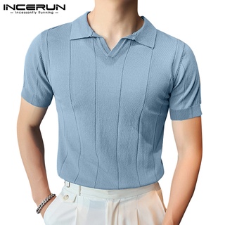 Incerun เสื้อโปโล คอปก แขนสั้น ลําลอง สไตล์เรียบง่าย 6 สี สําหรับผู้ชาย