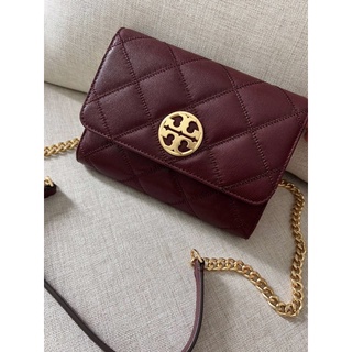 New Tory Burch  Willa Chain Wallet Crossbody Bag In Claret หนังแกะ