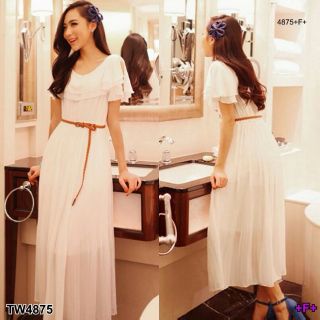 TW4875 Maxxi Dress แม็กซี่เดรสอัดพีลสีขาว