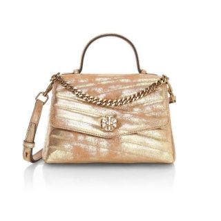 TORY BURCH KIRA CHEVRON MATALLIC TOP-HANDLE SATCHEL.