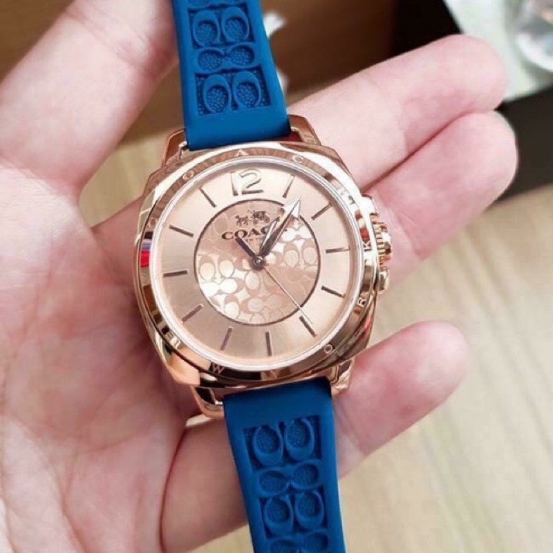 NEW!! มือ1 ของแท้💯 COACH Boyfriend Signature Blue Strap Rose Gold Women's Watch หน้าปัด 34 mm