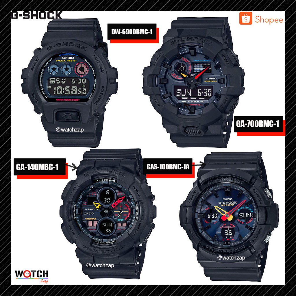 Casio G-Shock นาฬิกาข้อมือผู้ชาย สายเรซิ่น Black & Neon SERIES (DW-6900BMC-1,GA-140BMC-1A,GA-700BMC-