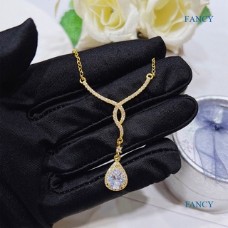 Fancy สร้อยคอทองคํา 18K จี้รูปปีกนางฟ้า ประดับเพชร ทรงหยดน้ํา หรูหรา