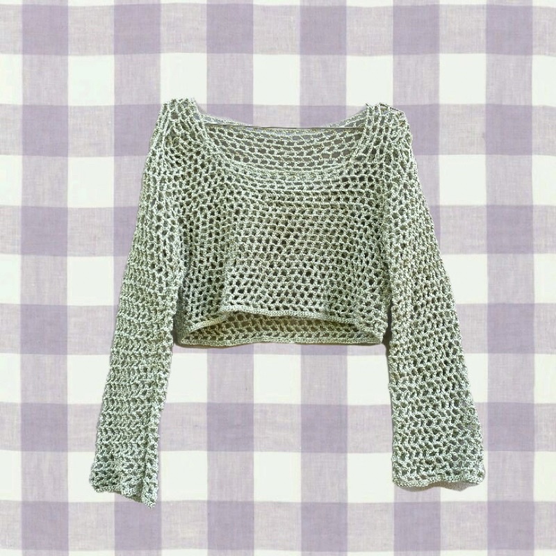 Crochet crop top แขนยาว
