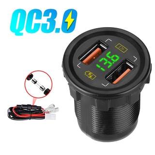 อะแดปเตอร์ชาร์จเร็ว พอร์ตชาร์จ Usb คู่ QC3.0 โวลต์มิเตอร์ 12V เป็น 5V 36W กันน้ํา สําหรับเรือ รถบ้าน รถมอเตอร์ไซค์