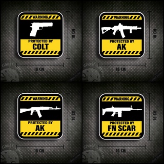 ชุด3 สติกเกอร์รูปปืน Colt/Alpha AK/AK/SCAR-H MK17 สติกเกอร์ติดรถยนต์ สติกเกอร์ป้ายคำเตือน กล่องปืน