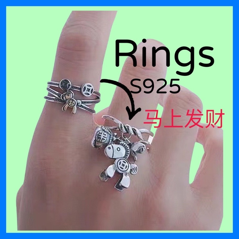 แหวน S925 Siver ม้าปรับได้ S925 แหวนเงินสีม่วงสวยงาม