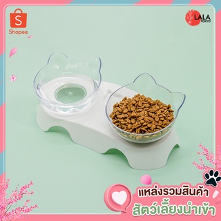 (ชามใส่น้ำเเละอาหารสัตว์เลี้ยง รูปแมวคู่) - Pet Bowl Double #SW20090 - By LALA TOKYO