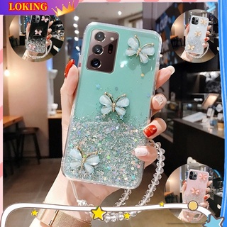 เคสโทรศัพท์มือถือซิลิโคน ลายผีเสื้อ 3D แต่งกลิตเตอร์ วิบวับ พร้อมสายคล้อง สําหรับ Xiaomi Mi 11 12 13 Pro 12X 11Lite 12Lite 13Lite 10T 11T 12T Pro