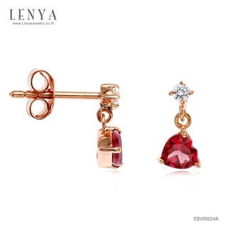 Lenya Jewelry ต่างหูเงินแท้ 925 ชุปพิงค์โกลด์ (Pink Gold) ดีไซน์รูปหัวใจ แสดงถึงความรักโรแมนติก สุดน่ารัก