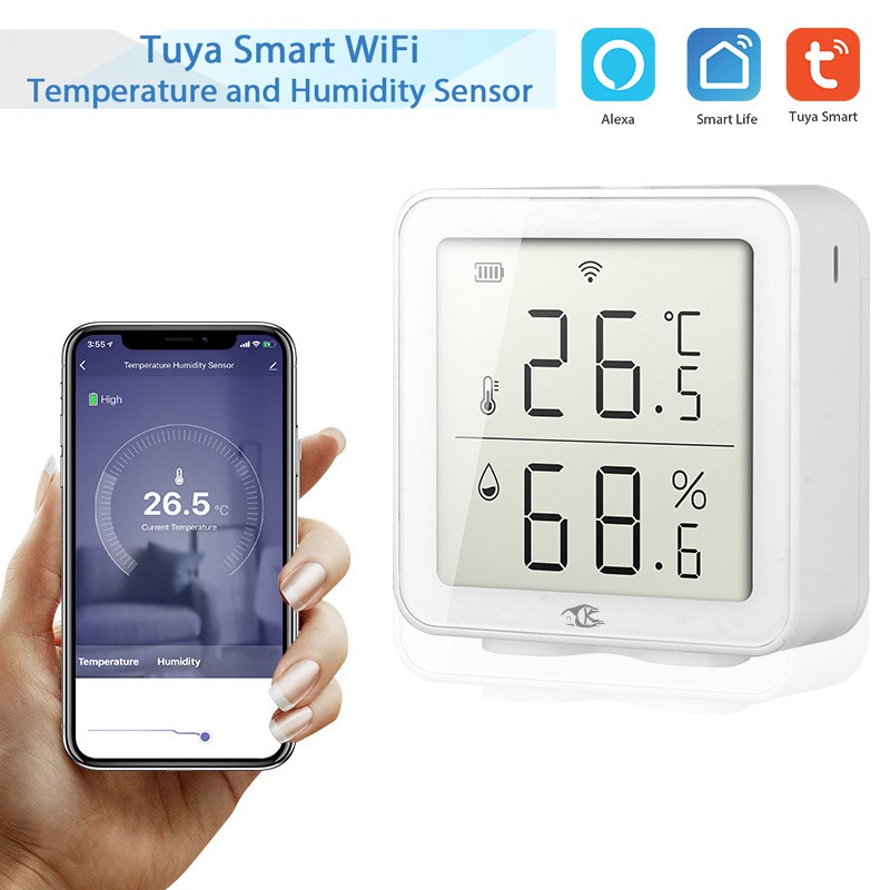 เครื่องตรวจจับอุณหภูมิและความชื้น ผ่านสมาร์ทโฟน เซ็นเซอร์ อุณหภูมิ และ ความชื้น ไร้สายเชื่อมโยงอัจฉริยะ Tuya Smart Home