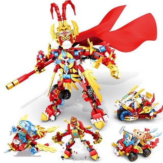 4 boxes and 1 robot building blocks boys and girls assembling and inserting childrens toys