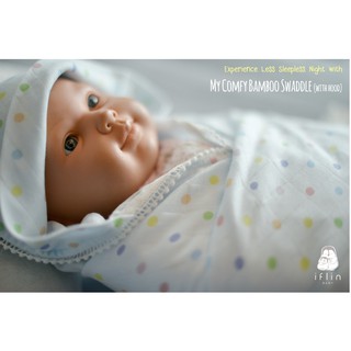 Iflin Baby - ผ้าห่อตัว - Swaddle Blanket - ขนาด 45×45 นิ้ว มีขอบปอมๆ น่ารักๆ