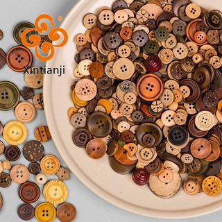 กระดุมกะลามะพร้าวแกะสลักไม้ธรรมชาติ สไตล์เรโทร 100 ชิ้น TJ1812