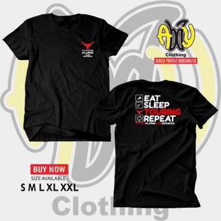 เสื้อยืดแขนสั้นลําลอง ผ้าฝ้าย พิมพ์ลาย EAT SLEEP TOURING REPEAT 30s สีดําสามารถปรับแต่งได้