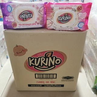 [ยกลัง] KURINO คุริโนะ กระดาษทิชชู่เปียก ลัง 36 ห่อ บรรจุห่อละ 60 แผ่น สูตรอ่อนโยน สำหรับเด็ก
