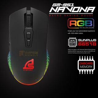 เมาส์เกมมิ่ง GM-951 NAVONA มาโคร 7ปุ่ม โหมดไฟ RGB 7 โหมด และมี Memory Onboard ในตัว.