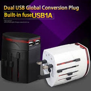 หัวปลั๊ก หัวแปลงปลั๊กไฟ พร้อม USB 2 ช่อง Universal Plug Travel Adapter สำหรับเสียบชาร์จแบตมือถือ