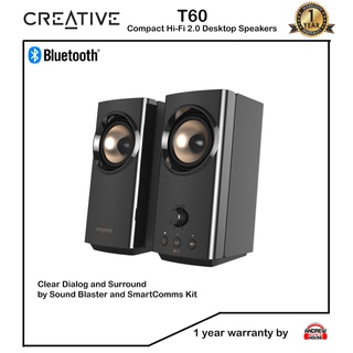 Creative T60 Compact Hi-Fi 2.0 Desktop Speakers with Clear Dialog and Surround ลำโพงสำหรับคอมพิวเตอร์ ระบบเสียง 2.0