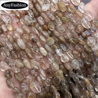 3A Copper Hair Quartz Beads ทองแดงผมควอตซ์ลูกปัดหินหลวมธรรมชาติผิดปกติกรวดแบน Diy